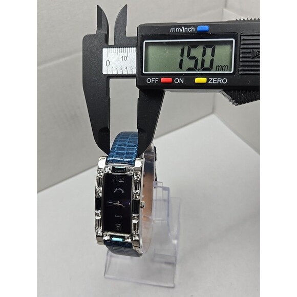 Adrienne Crystal Bezel Blue Alligator Leather Strap Womens Watch New Battery - Picture 6 of 12